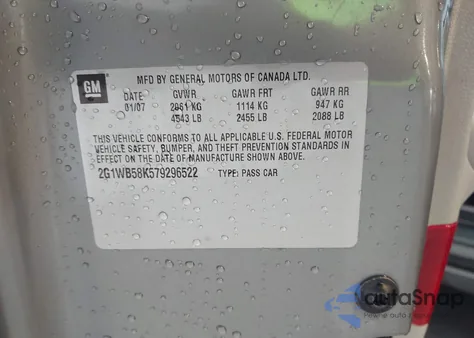 2007 Chevrolet Impala Ls z USA, uszkodzony, nr VIN 2G1WB58K579296522